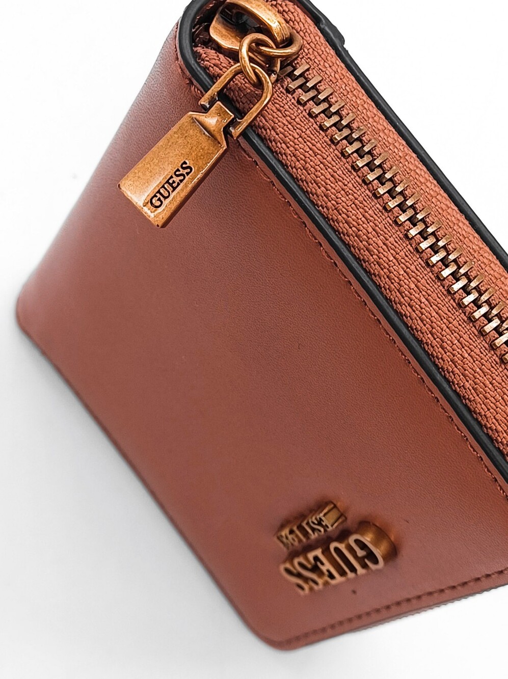 New Cognac Leather GUESS Zip Around Compact Laurel II Wallet